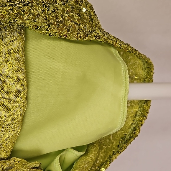 Boutique Women's Chartreuse Green Sequinef Mini Slip Dress Size L - Picture 7 of 8